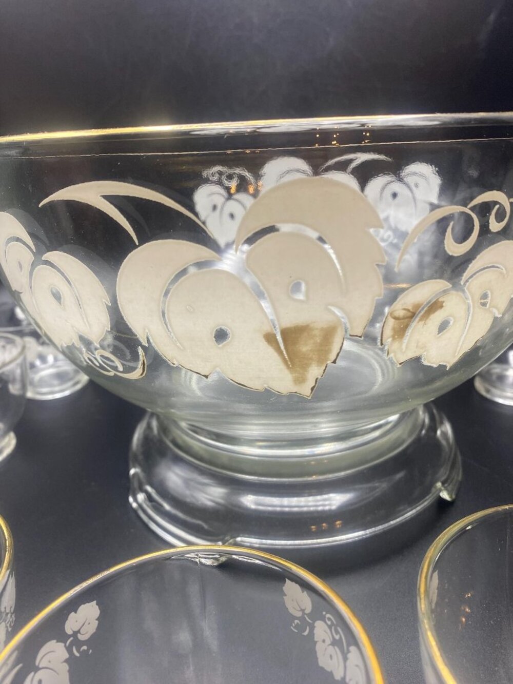 Anchor Hocking Punch Bowl Set Grape Leaves